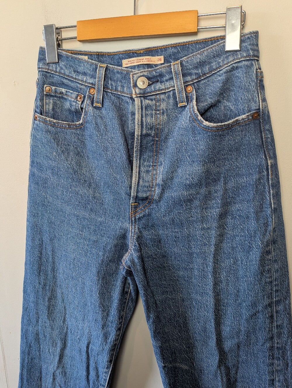 LEVI'S Ribcage Straight Ankle Jeans Size 26x27 Straight Leg 99% Cotton Classic - Picture 4 of 14